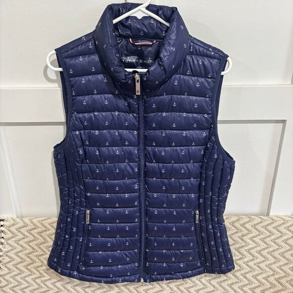Tommy Hilfiger Women's Anchor Lightweight Packable Puffer Vest Navy Blue Large - Picture 1 of 8